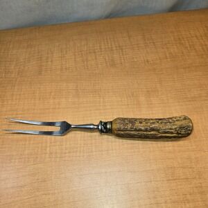 Vintage Stag Antler Handle Meat Carving Serving Fork 11" Brown & Bigelow Germany